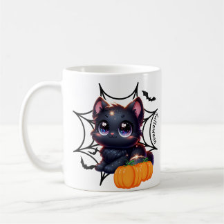 Mug Chat noir avec Citrouilles et toiles d'araignée Mu
