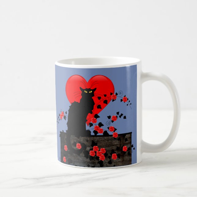 Mug Chat Noir avec des roses rouges (Droite)
