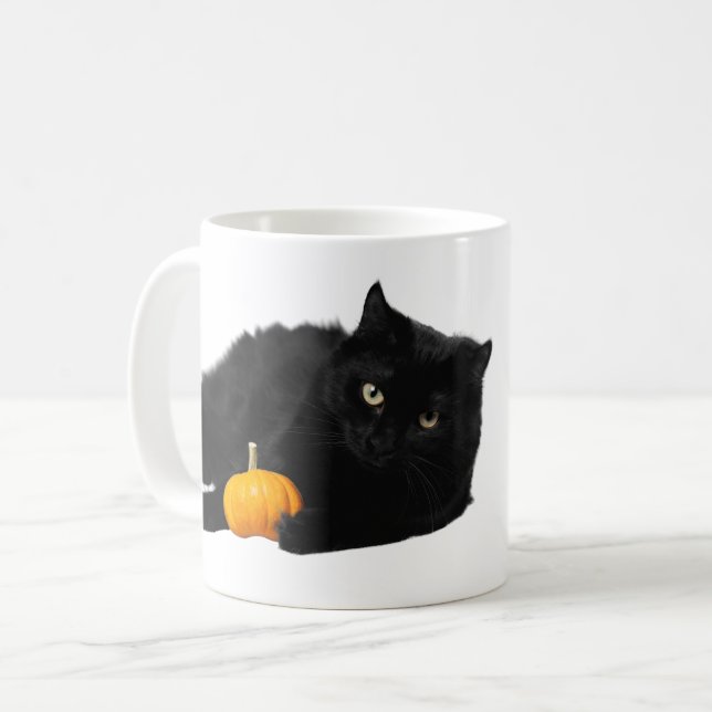 Mug Chat noir avec design Citrouille Halloween (Devant gauche)