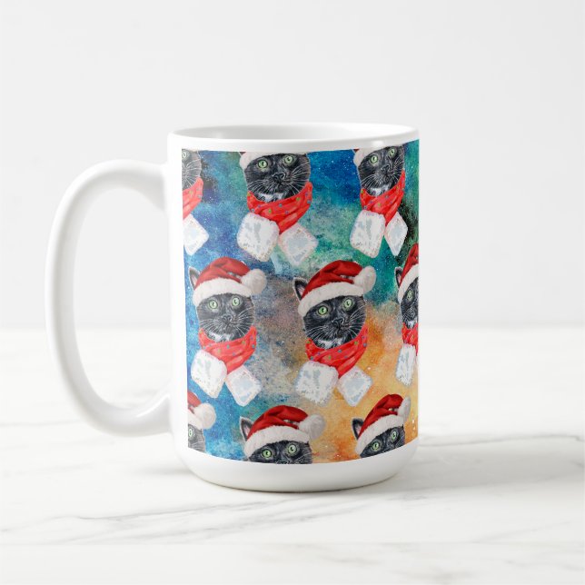Mug Chat Noir avec Écharpe Rouge Drôle de Noël (Gauche)