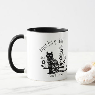 Mug Chat noir avec fleurs et expression portugaise
