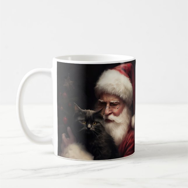 Mug Chat Noir Avec Le Père Noël Festif Noël  (Gauche)