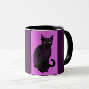 Mug Chat noir avec muqueuse arrière - plan fuchsia