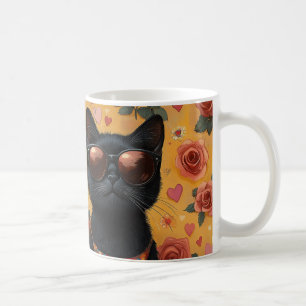 Mug Chat Noir Avec Roses de Coeur pour la Saint-Valent