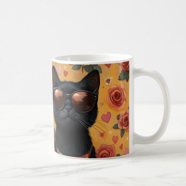 Mug Chat Noir Avec Roses de Coeur pour la Saint-Valent (Droite)