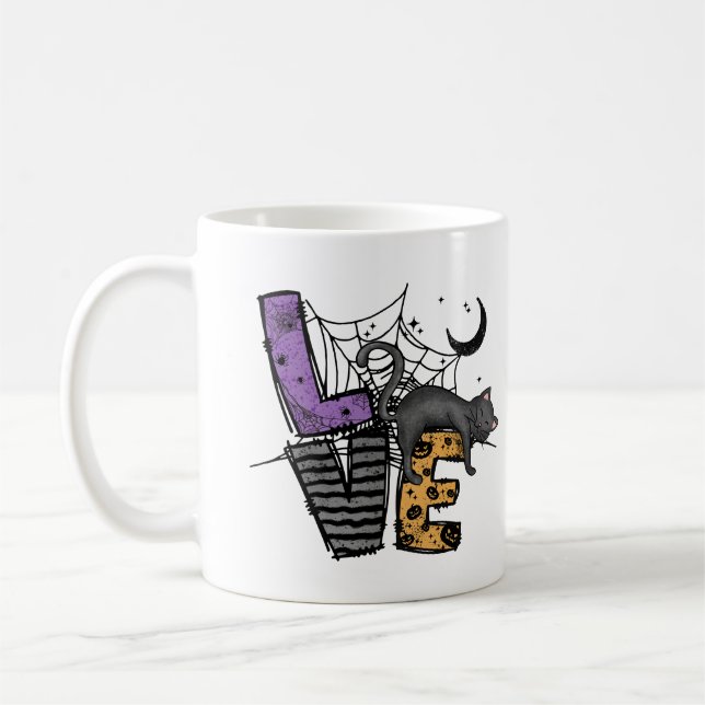 Mug Chat noir azy en Spider Web avec amour (Gauche)