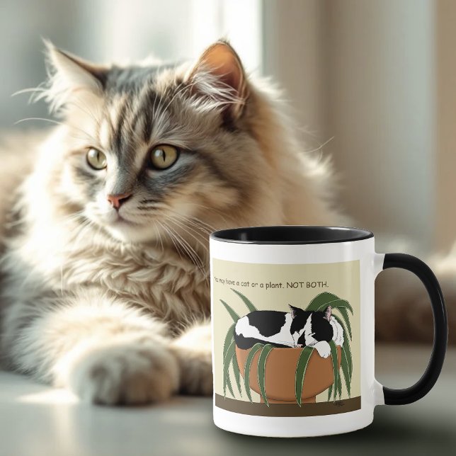 Mug Chat noir blanc Plante drôle (Créateur téléchargé)
