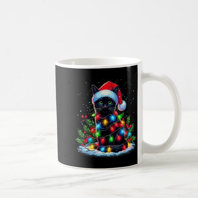 Mug Chat Noir Chapeau de Noël du Père Noël Drôle Chats (Droite)