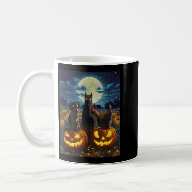 Mug Chat noir Chien Poulet Halloween Citrouille Épouva (Gauche)