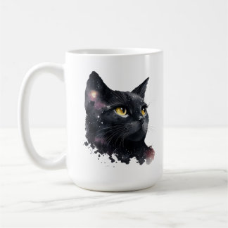 Mug Chat noir cosmique Aquarelle étoile Nuit Feline