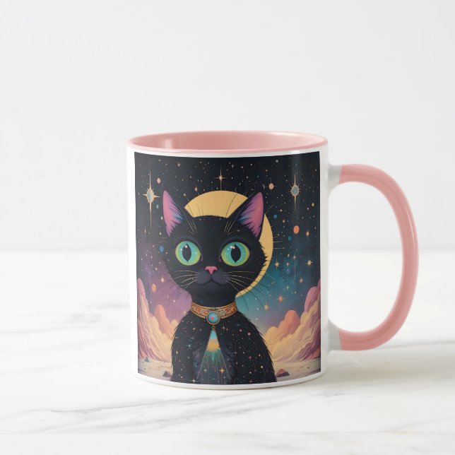 Mug Chat noir cosmique futuriste atomique en clair de  (Droite)