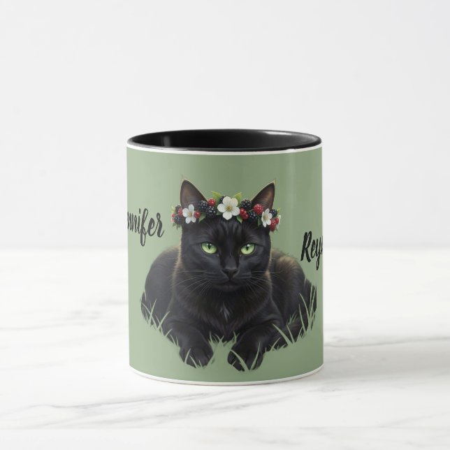 Mug Chat Noir / Couronne de Fleur de Mûre Personnalisé (Centre)