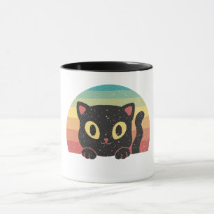 Mug Chat noir curieux - Esthétique rétro des années 70
