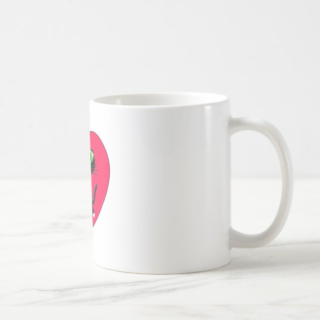 Mug Chat noir dans le coeur rouge (Droite)