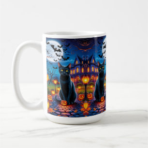 Mug Chat noir dans le paysage enchanté d'Halloween