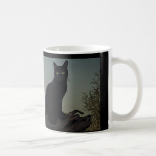 Mug Chat noir dans un arbre devant une Pleine lune