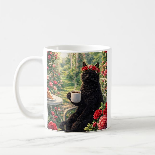 Mug Chat Noir dans un Jardin de Roses – Ambiance Éléga (Gauche)