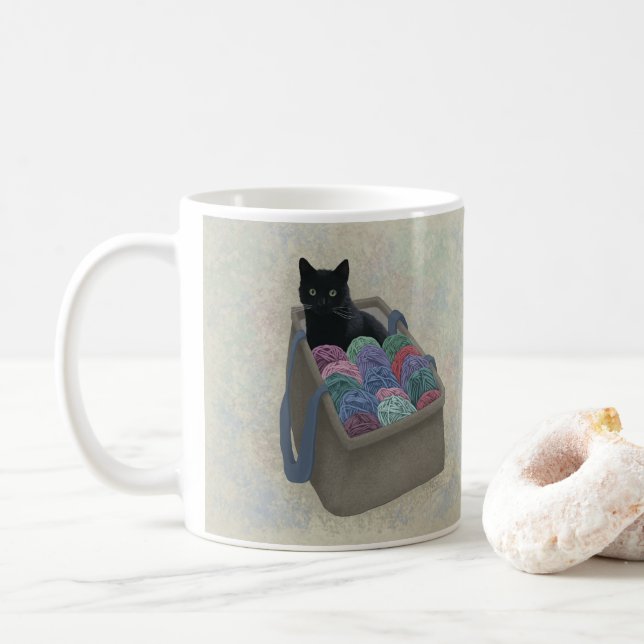 Mug Chat noir dans un sac de fil (Avec donut)