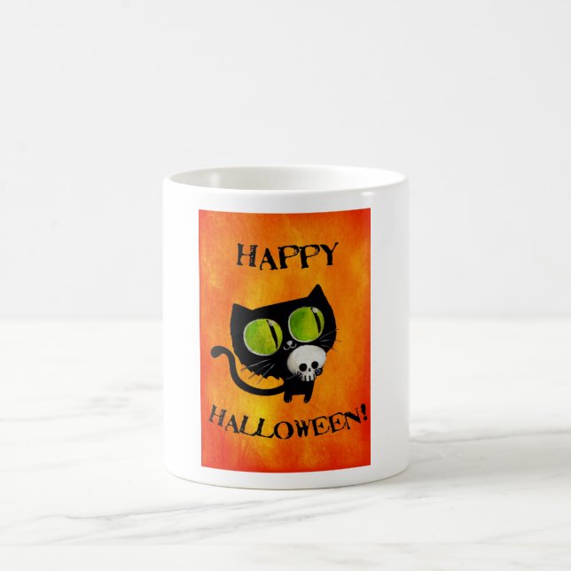 Mug Chat noir de Halloween avec le crâne (Centre)