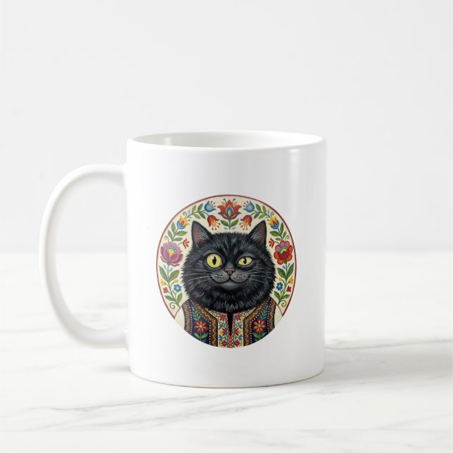Mug Chat noir de l'art folklorique balkanique (Gauche)