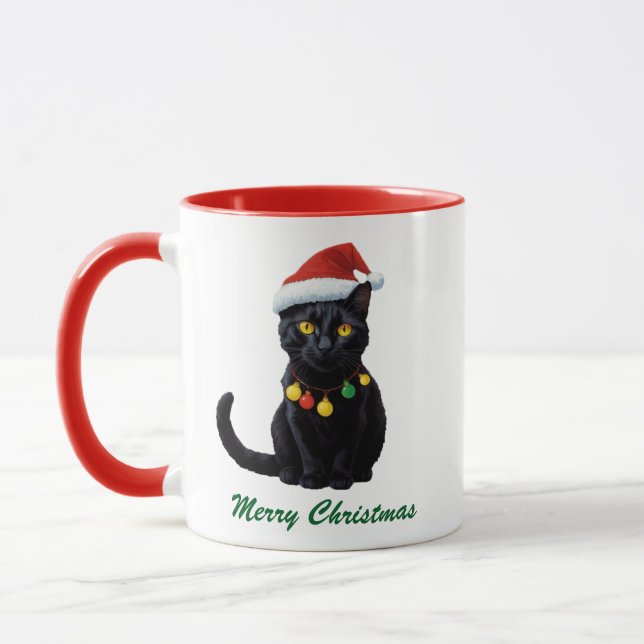 Mug Chat Noir de Noël tendance à Santa Hat (Gauche)