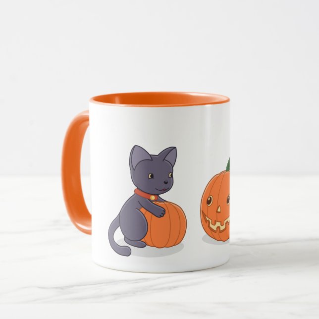 Mug Chat noir d'Halloween et Citrouilles (Devant gauche)