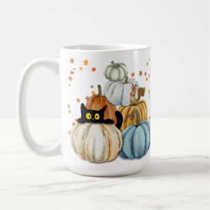Mug Chat noir d'Halloween et Citrouilles d'automne col