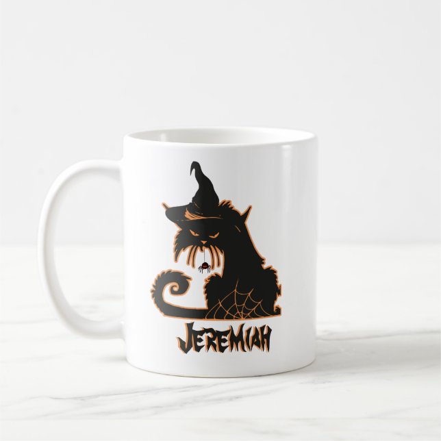 Mug Chat noir d'Halloween Sorcière Araignées Sombres (Gauche)