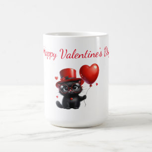 Mug Chat noir drôle avec ballons Saint-Valentin