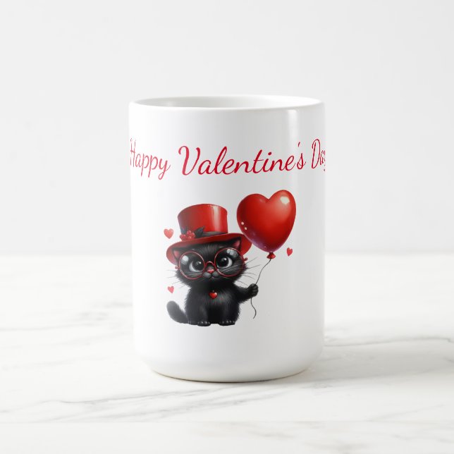 Mug Chat noir drôle avec ballons Saint-Valentin (Centre)