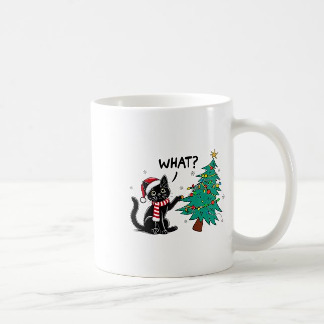 Mug Chat Noir Drôle Poussant Arbre De Noël Sur Chat Wh (Droite)