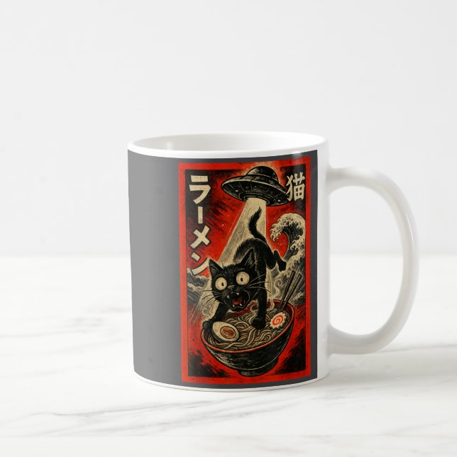 Mug Chat noir drôle Ramen Alien Ufo Abduction Japonais (Droite)