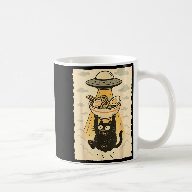 Mug Chat noir drôle Ufo Ramen Enlèvement Alien Graphiq (Droite)