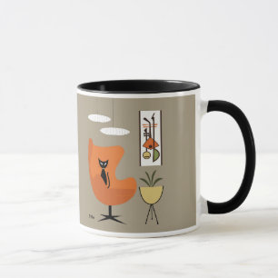 Mug Chat noir du milieu du siècle en chaise d'oeuf ora