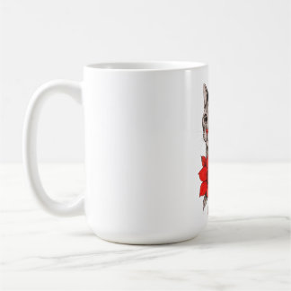 Mug Chat noir et blanc avec des fleurs rouges vives