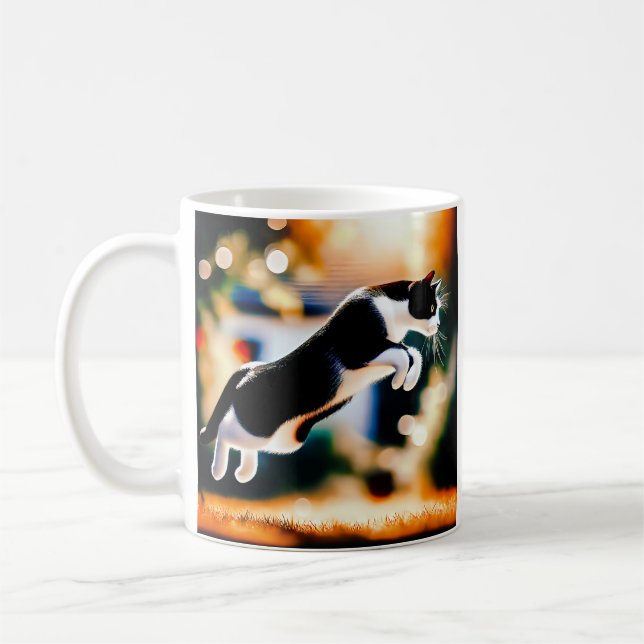 Mug Chat noir et blanc bondissant (Gauche)