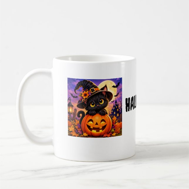 Mug Chat Noir et Citrouille Halloween Mignon (Gauche)