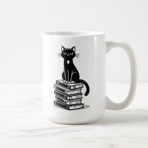 Mug Chat noir et livres - Conception minimaliste