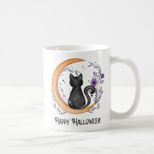 Mug Chat noir et lune de croissant pour Halloween heur