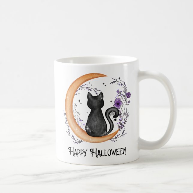 Mug Chat noir et lune de croissant pour Halloween heur (Droite)