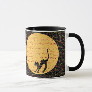 Mug Chat noir et Pleine lune de courbement de fête