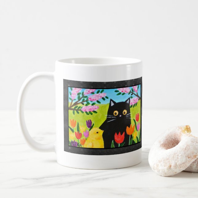 Mug Chat noir et poussin Cadeau pour amateur de chat e (Avec donut)