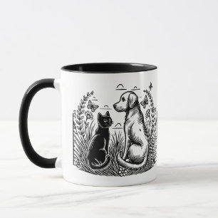 Mug Chat noir et silhouette de Retriever doré