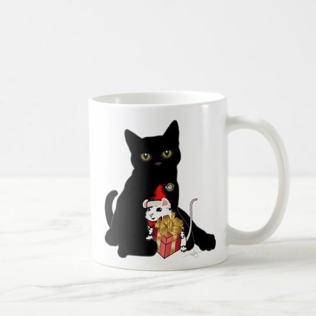 Mug Chat noir et souris blanche Noël (Droite)