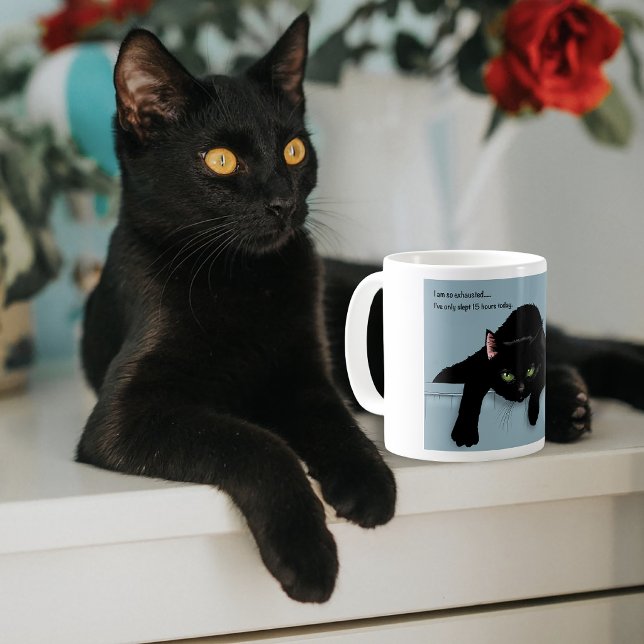 Mug Chat Noir Fatigué Bleu Sarcastique Drôle (Créateur téléchargé)