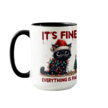 Chat noir fou aux lumières de Noël