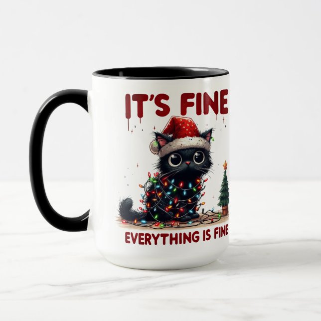 Mug Chat noir fou aux lumières de Noël (Gauche)