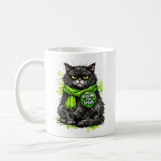 Mug Chat Noir Grincheux Embrasse-Moi Je Suis Irlandais (Gauche)