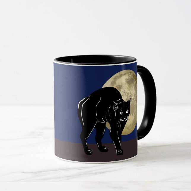 Mug Chat Noir Halloween Prowling Sur Une Nuit De Plein (Devant droit)