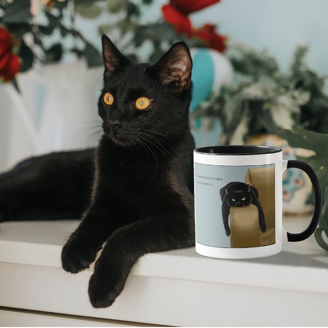 Mug Chat noir impertinent Humour fatigué drôle Bleu (Créateur téléchargé)